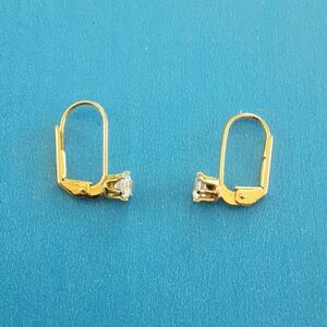 Earrings, Elegant Gold Tone with Clear Stones, Lever Back for Pierced Ears